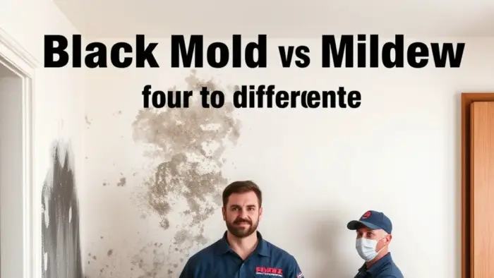 Comparing surface mildew and structural mold growth on a wall in a Downey, CA home