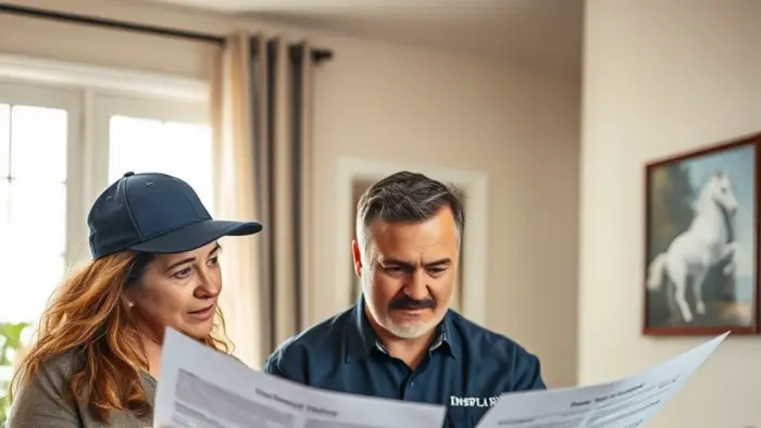 Homeowner reviewing an insurance policy after water damage in a Downey, CA home
