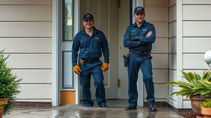 Storm water entering a Downey, CA home at a doorway threshold during heavy rain