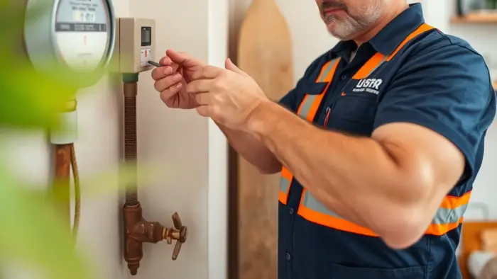 Homeowner checking a water meter leak indicator to confirm a hidden leak at a Downey, CA home