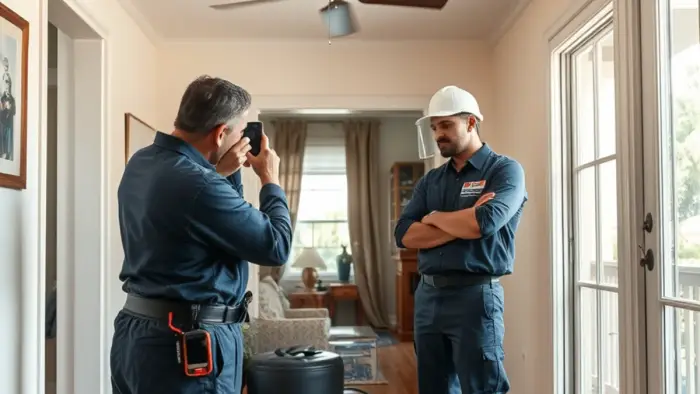Homeowner photographing water damage for an insurance claim in a Downey, CA home