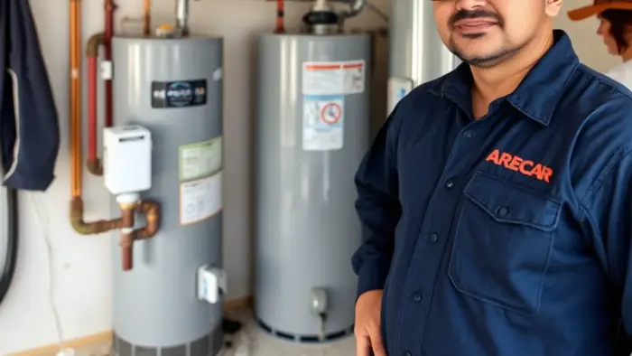 Smart water leak sensor installed beside a water heater in a Downey, CA garage