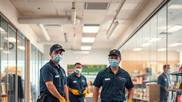 Commercial restoration crew containing and drying a retail space in Downey, CA