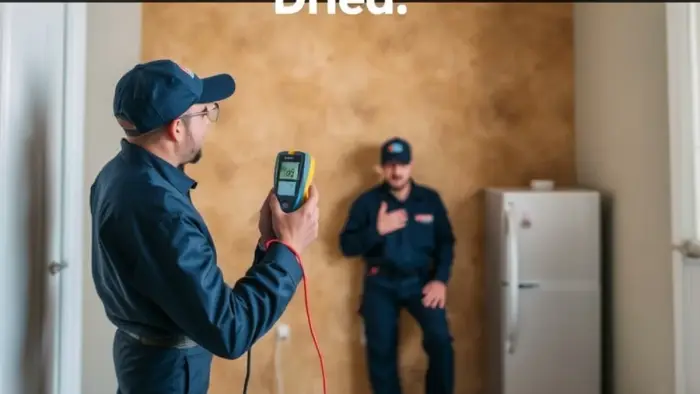 Moisture meter reading an elevated wall base in a Downey, CA home with a musty smell