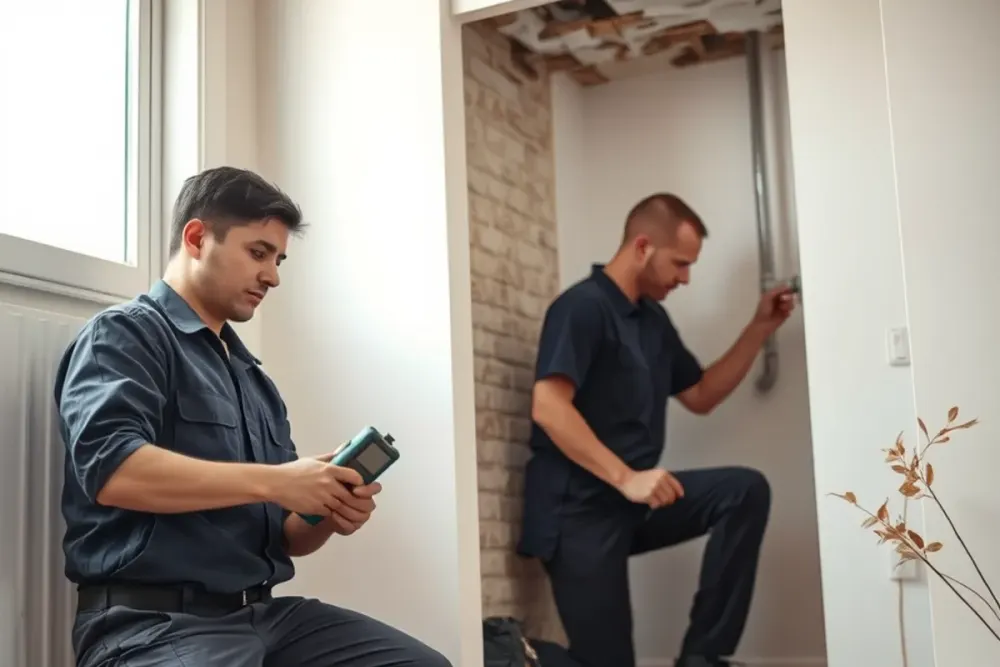 Restoration crew and plumber working together after a burst pipe in Downey, CA