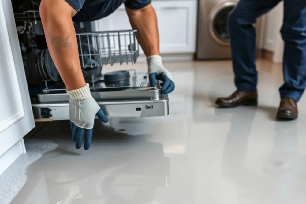 Category 2 gray water from a dishwasher overflow in a Downey, CA kitchen