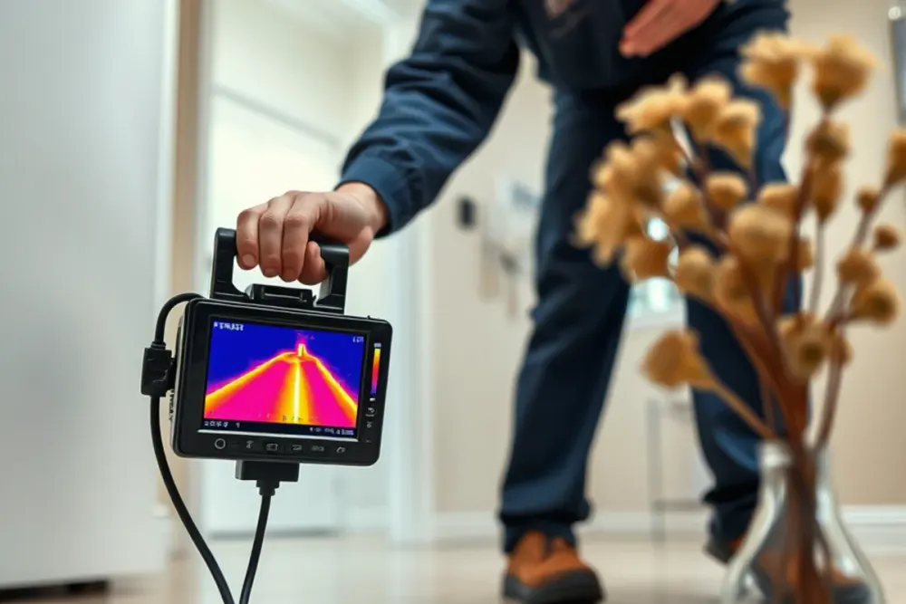 Thermal imaging a slab to locate a hot-water leak in a Downey, CA home