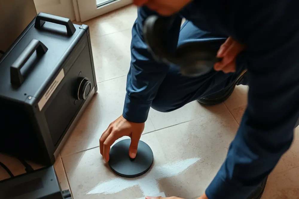 Acoustic listening equipment pinpointing a slab leak in a Downey, CA home