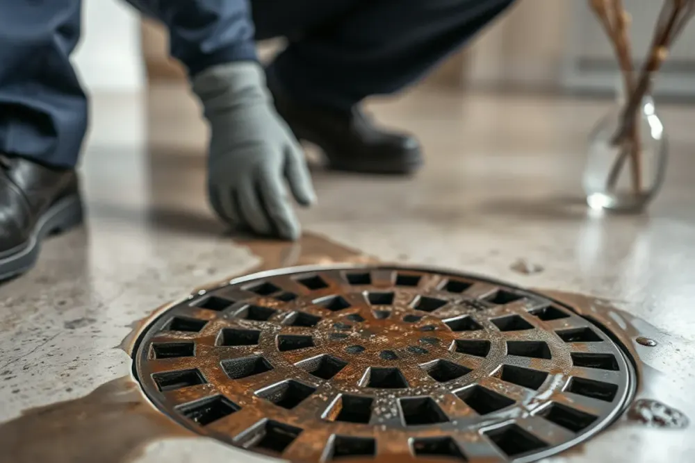 Sewer backup surfacing then receding in a Downey, CA floor drain