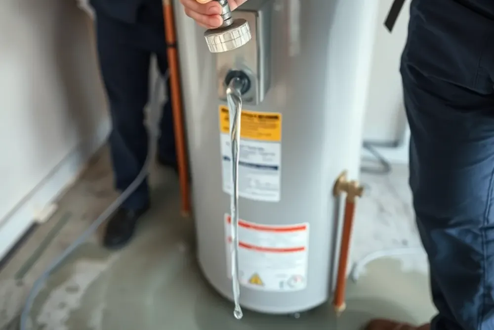 Closing the cold water supply valve on a water heater in a Downey, CA garage