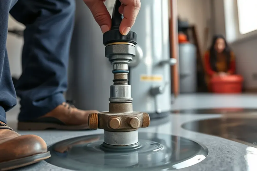 Turning off the gas control valve on a leaking water heater in Downey, CA