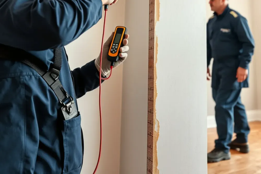 Metering how far water has wicked up drywall in a Downey, CA home