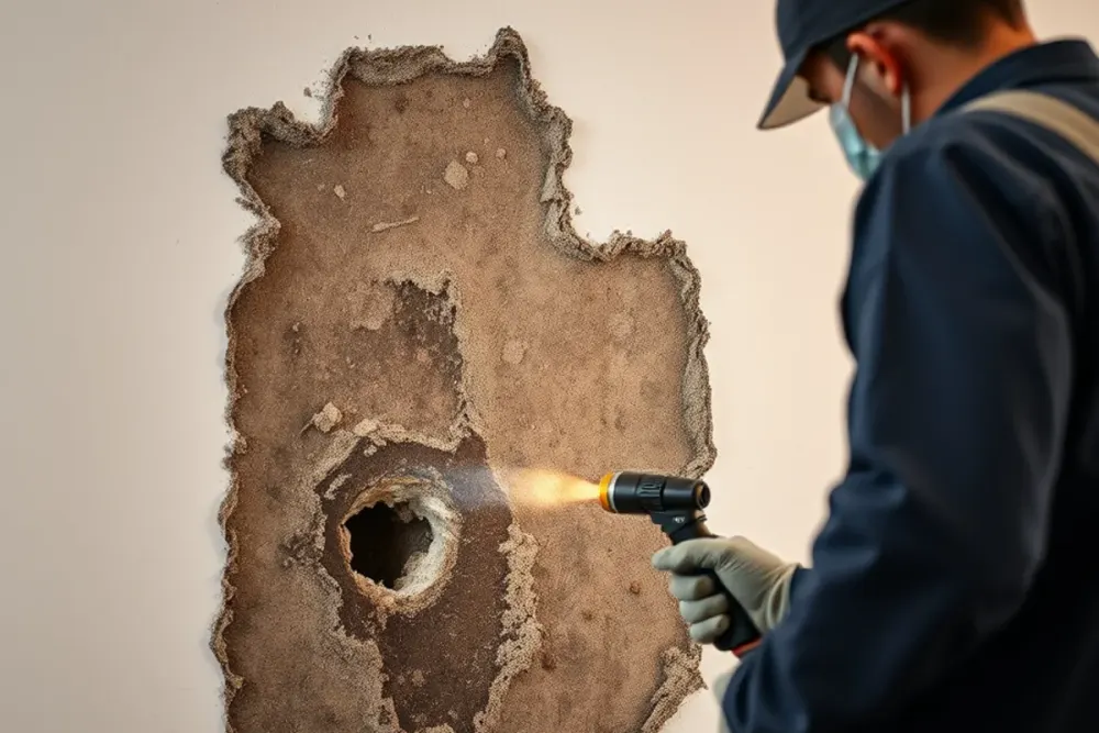 Hidden mold revealed behind drywall in a Los Angeles County home