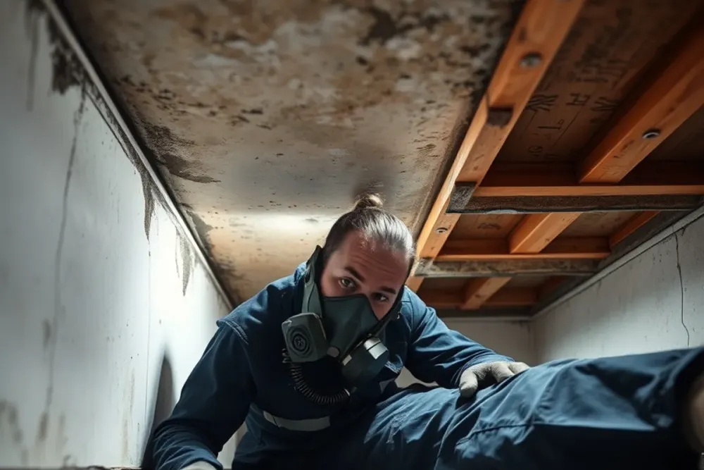 Mold remediation in a hard-to-reach crawl space beneath a Los Angeles County home