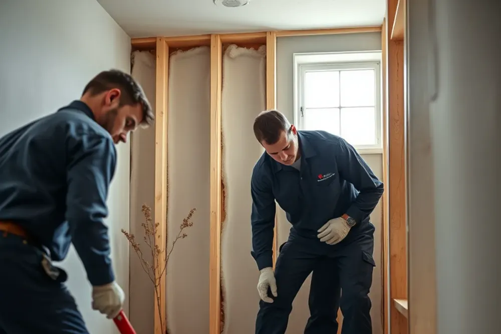 Rebuilding a wall after mold remediation in a Los Angeles County home