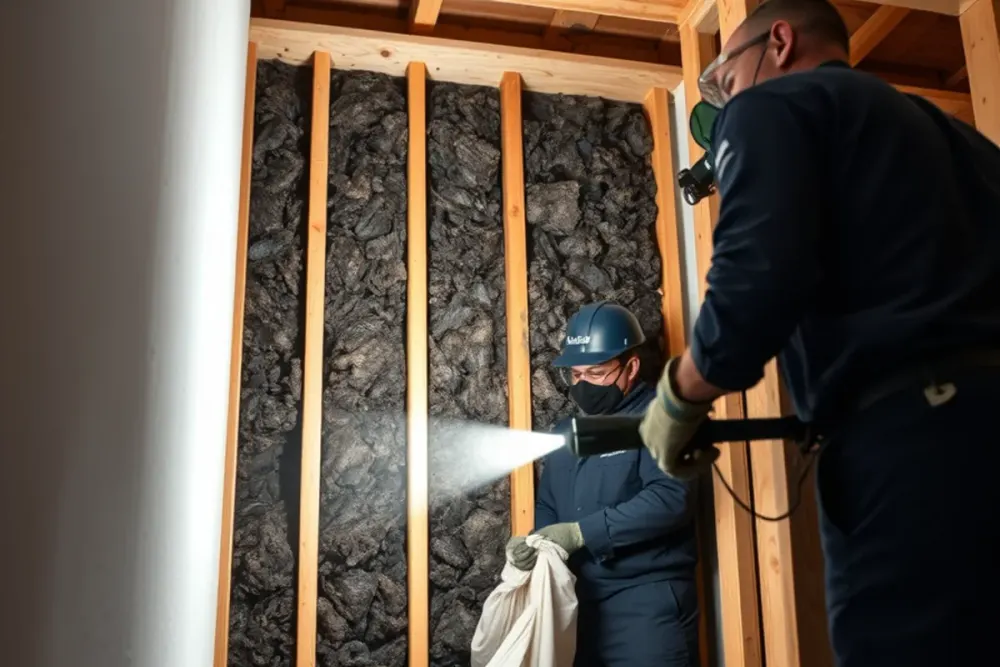 Wet insulation found inside a wall cavity in a Downey, CA home