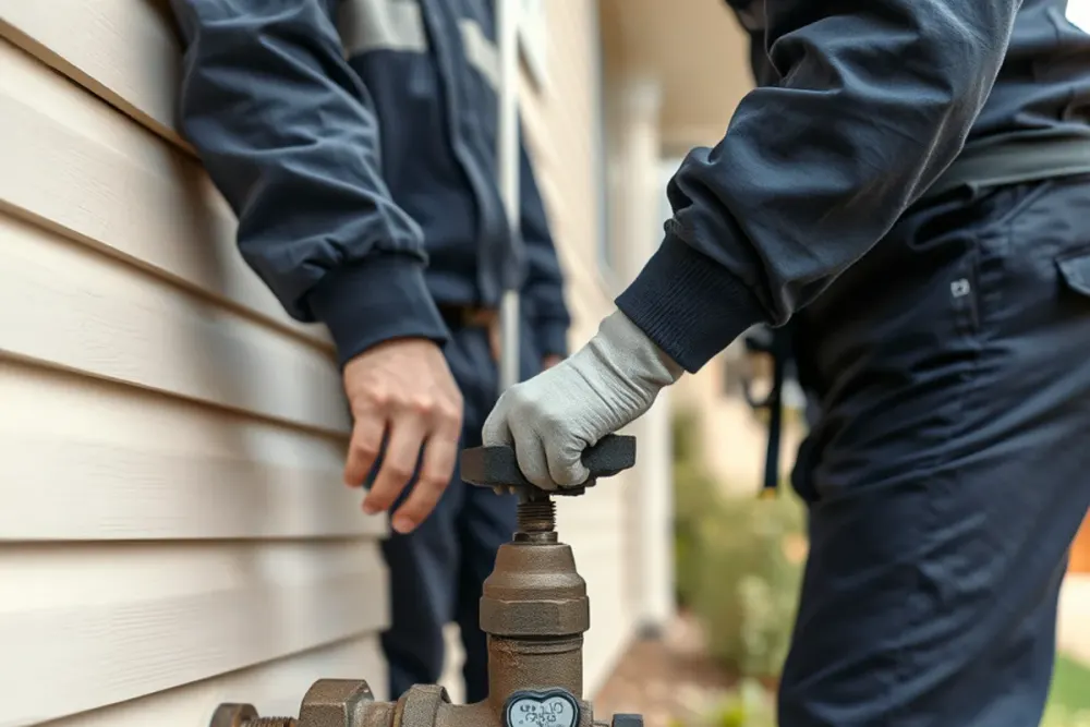 Testing the main water shut-off valve at a Downey, CA home