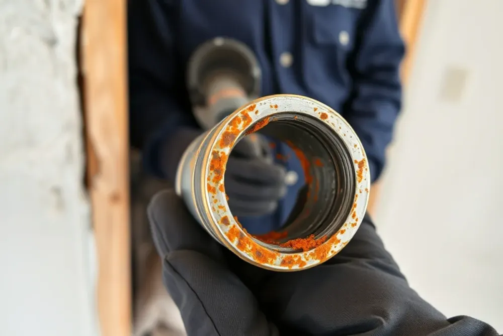 Corroded galvanized pipe joint that burst inside a Downey, CA wall