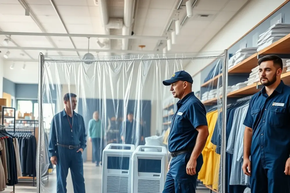 Containment keeping a Downey, CA retail floor trading during water damage restoration