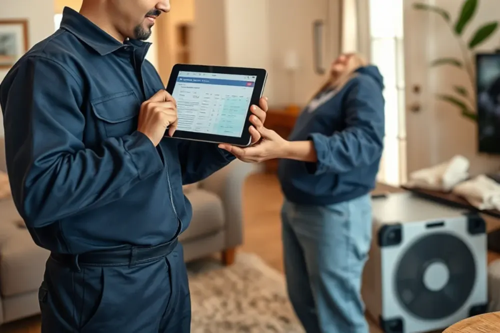 Technician walking a Downey, CA homeowner through daily moisture readings