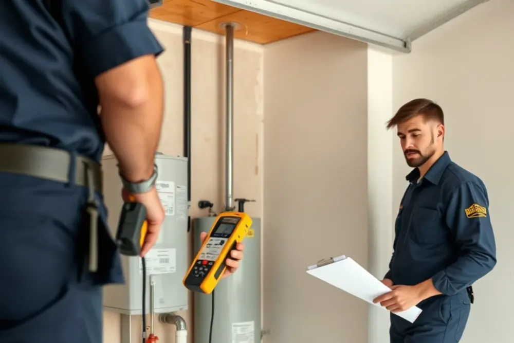 Metering the garage wall shared with the living space after a water heater failure in Downey, CA