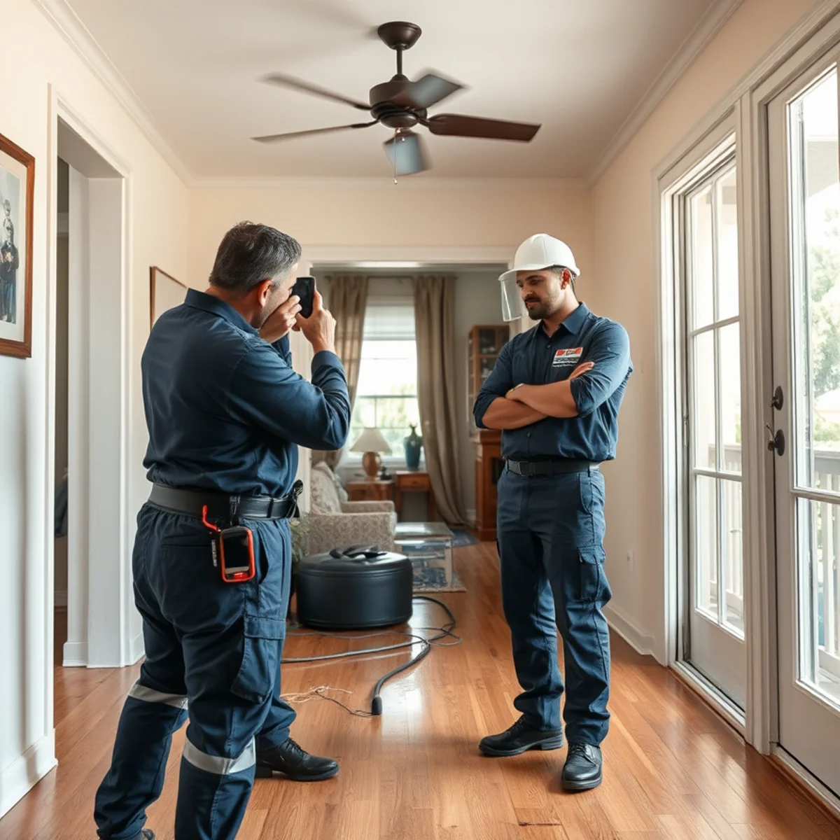 Homeowner photographing water damage for an insurance claim in a Downey, CA home
