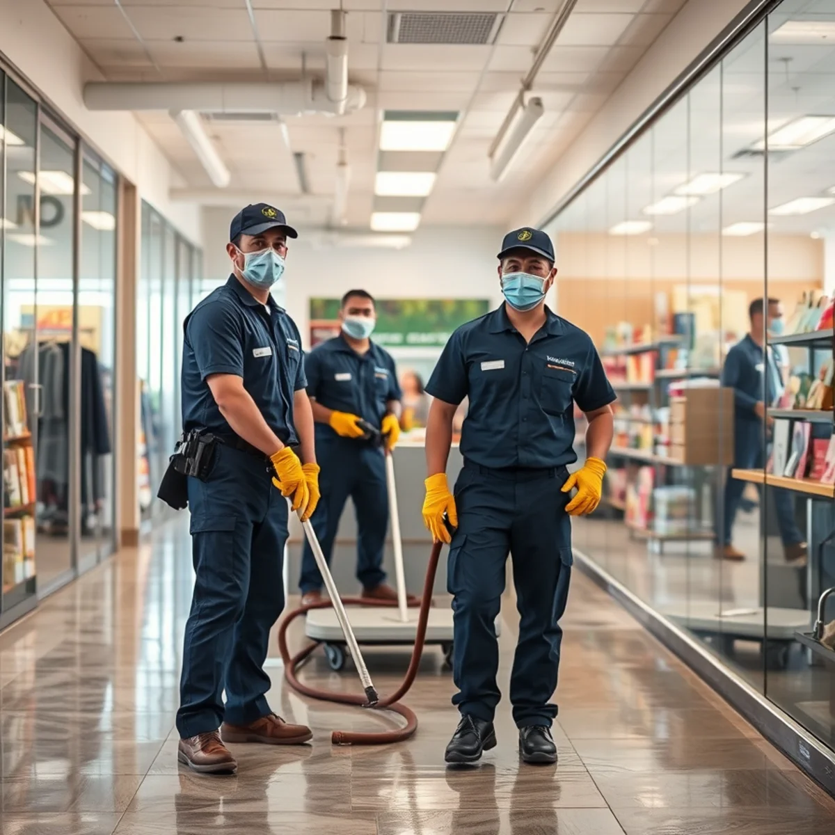 Commercial restoration crew containing and drying a retail space in Downey, CA