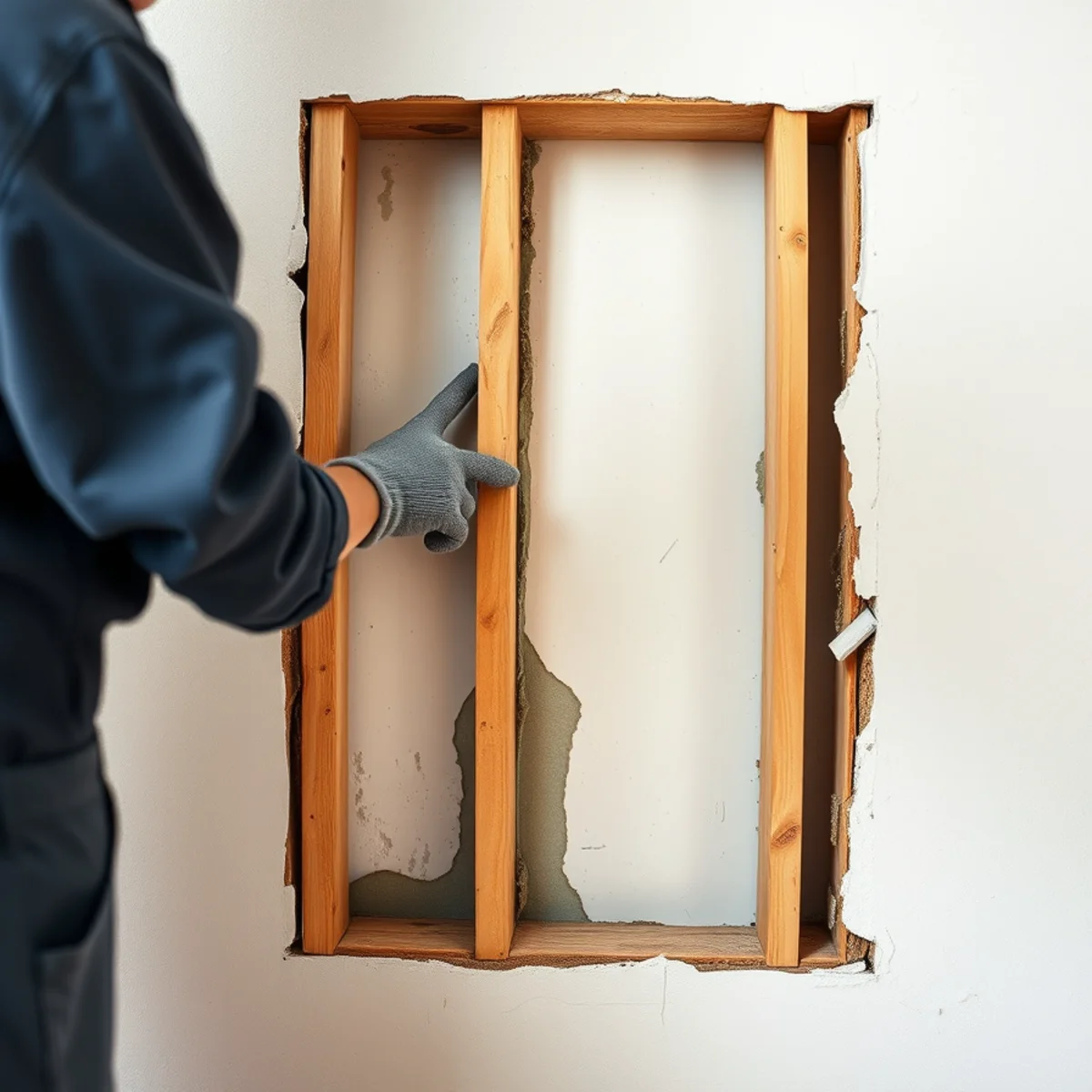 Burst pipe water damage cleanup inside the wall of a Downey, CA home with drying equipment running
