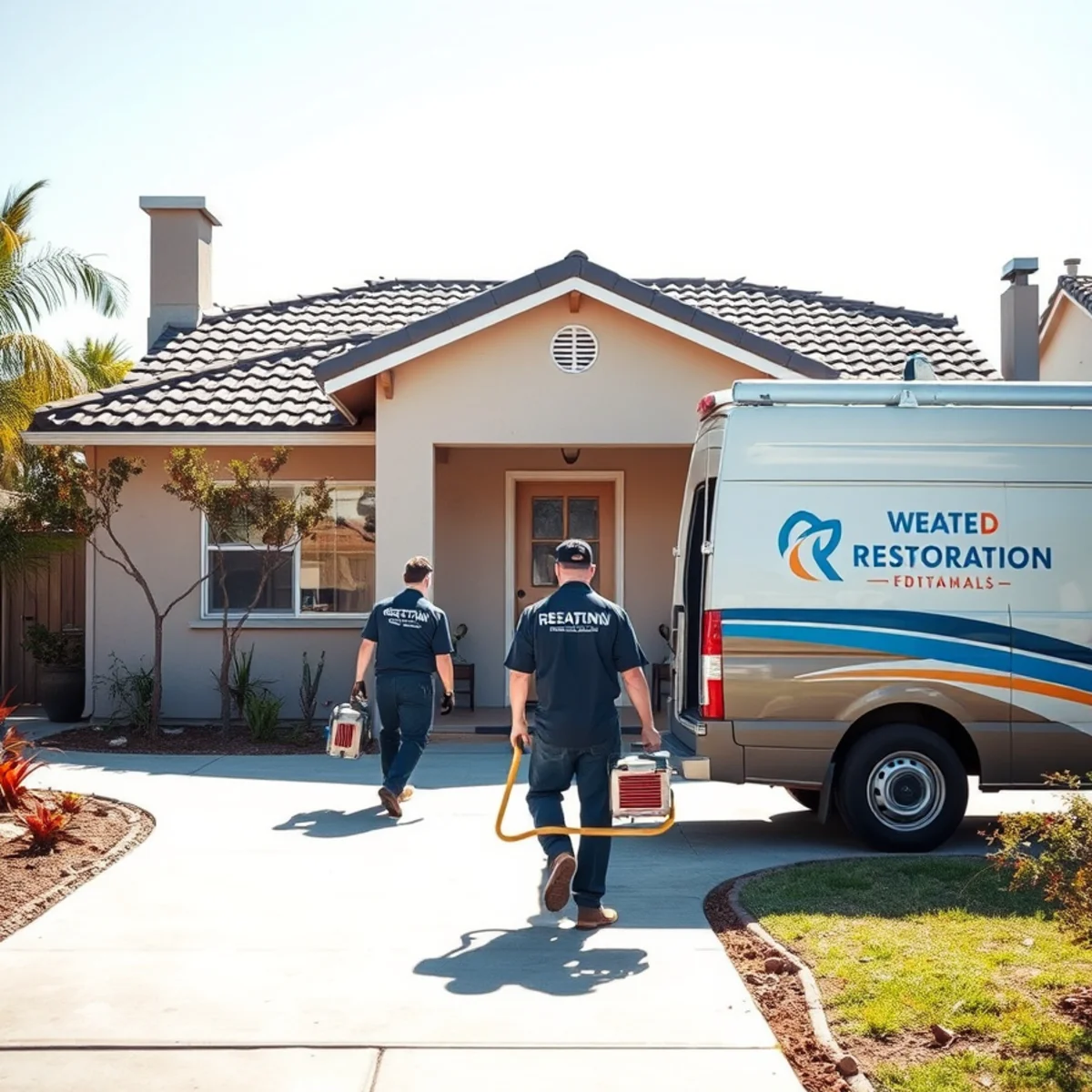 Water damage restoration crew responding to a property in the Studebaker/Firestone area, CA