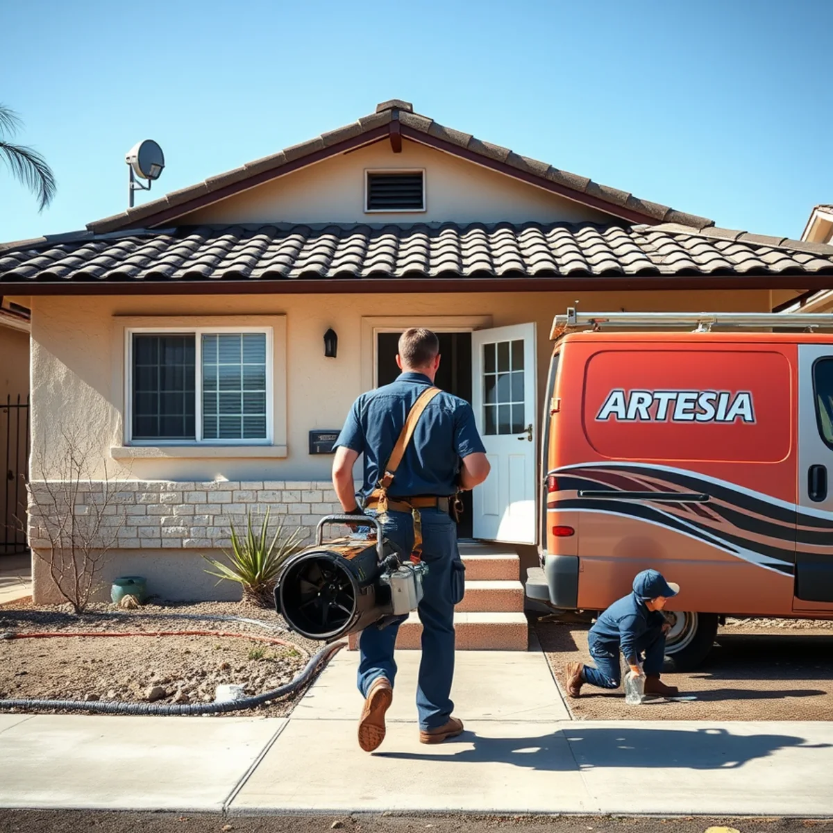 Water damage restoration crew responding to a property in Artesia, CA