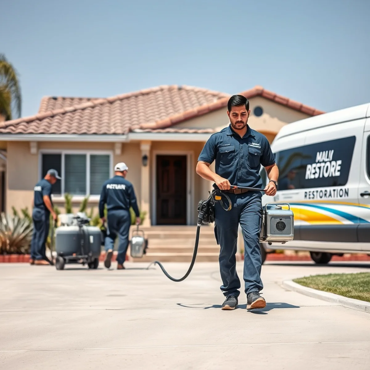 Water damage restoration crew responding to a property in Bellflower West, CA