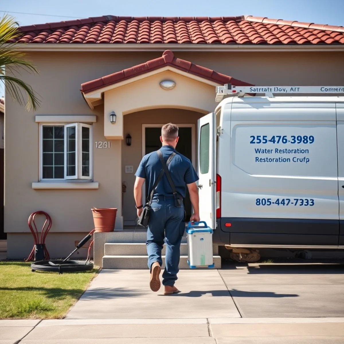 Water damage restoration crew responding to a property in Compton, CA