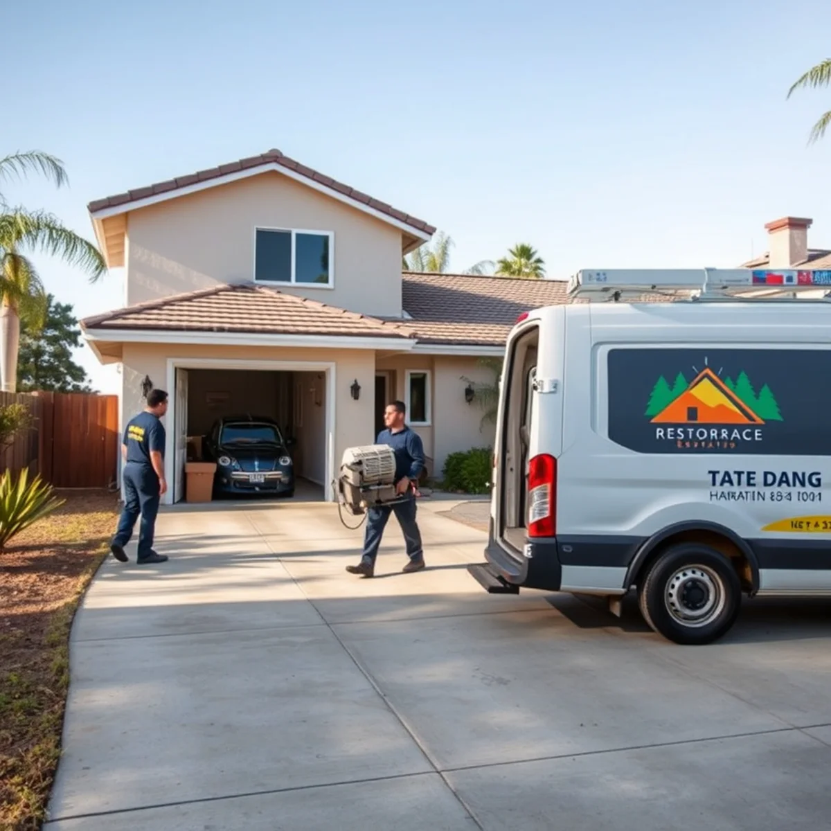 Water damage restoration crew responding to a property in Hawaiian Gardens, CA