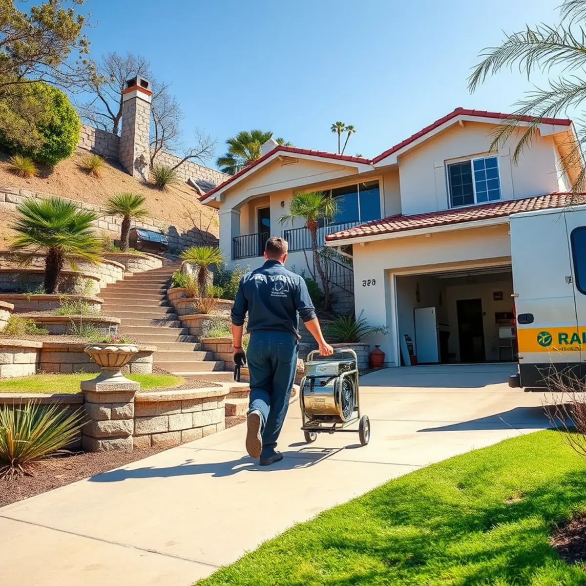 Water damage restoration crew responding to a property in La Mirada, CA