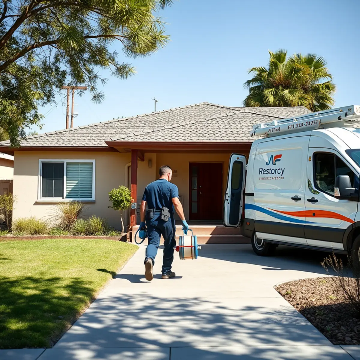 Water damage restoration crew responding to a property in Lakewood, CA