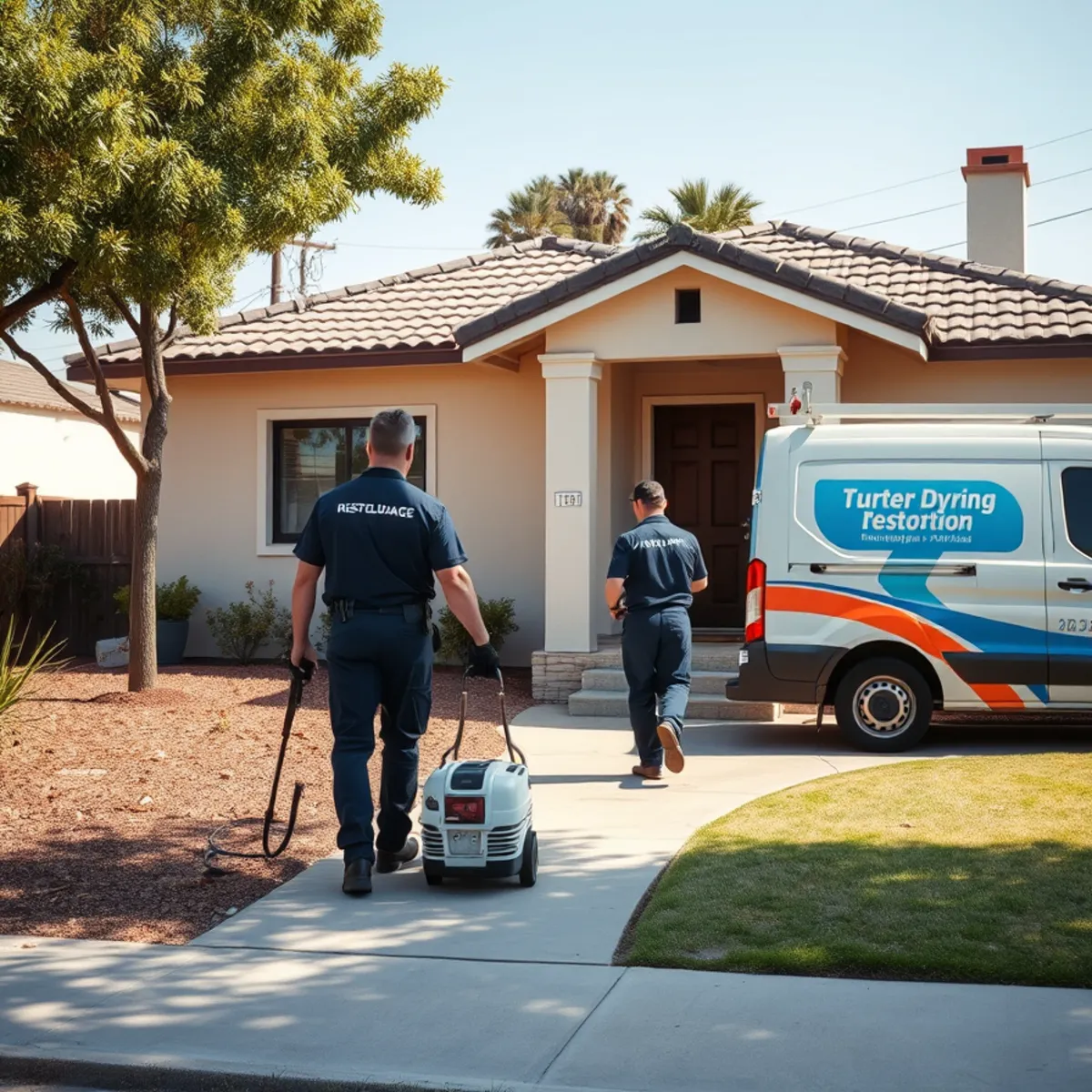 Water damage restoration crew responding to a property in Paramount North, CA