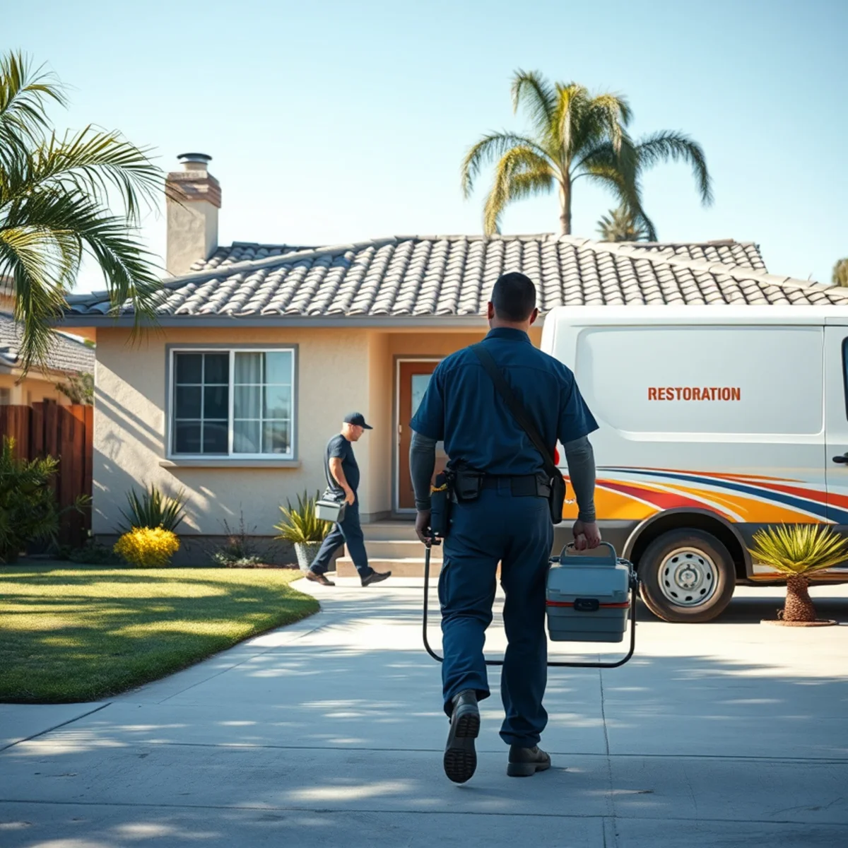 Water damage restoration crew responding to a property in Pico Rivera Southwest, CA