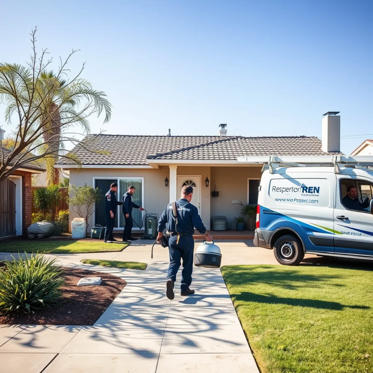 Water damage restoration crew responding to a property in Santa Fe Springs South, CA
