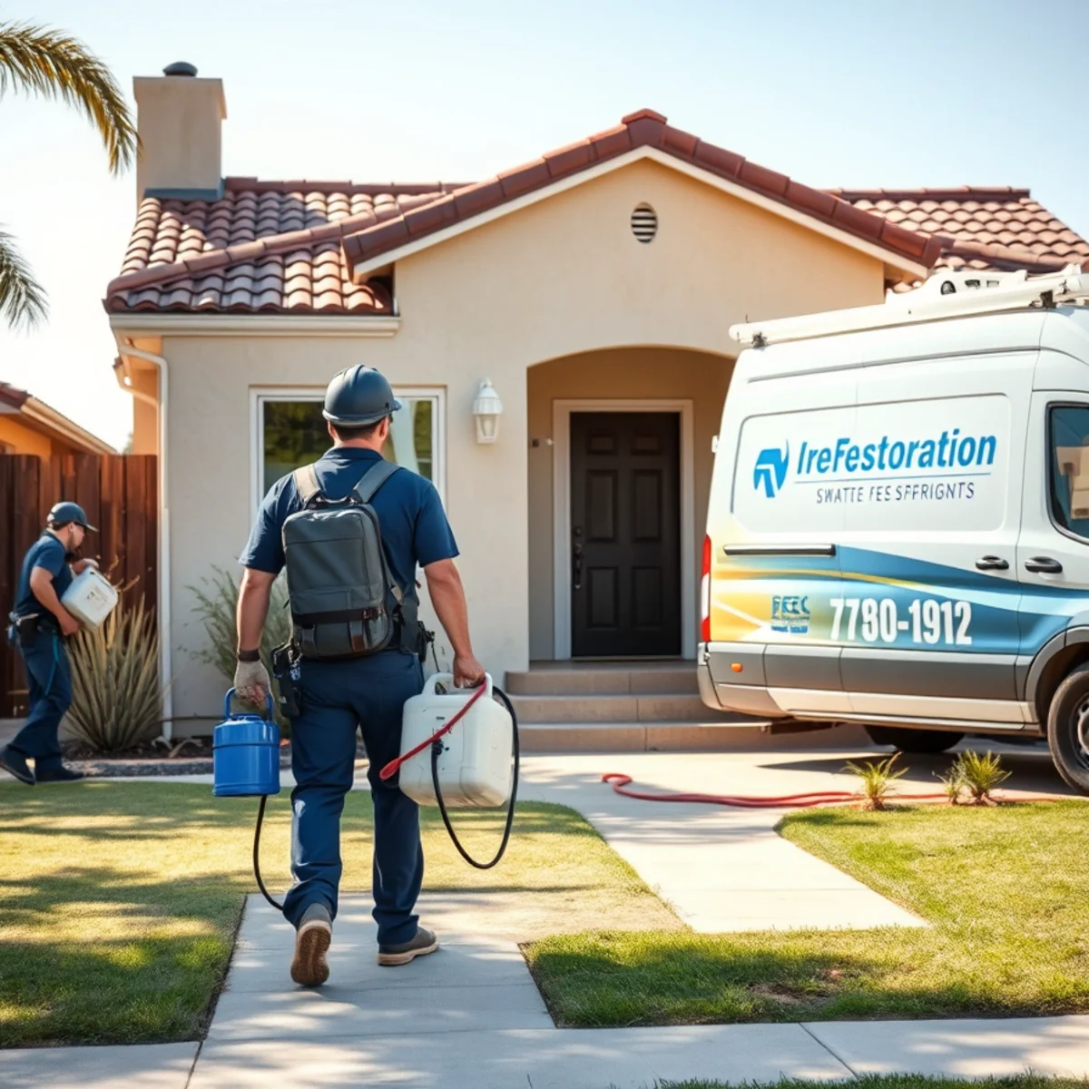 Water damage restoration crew responding to a property in Santa Fe Springs, CA
