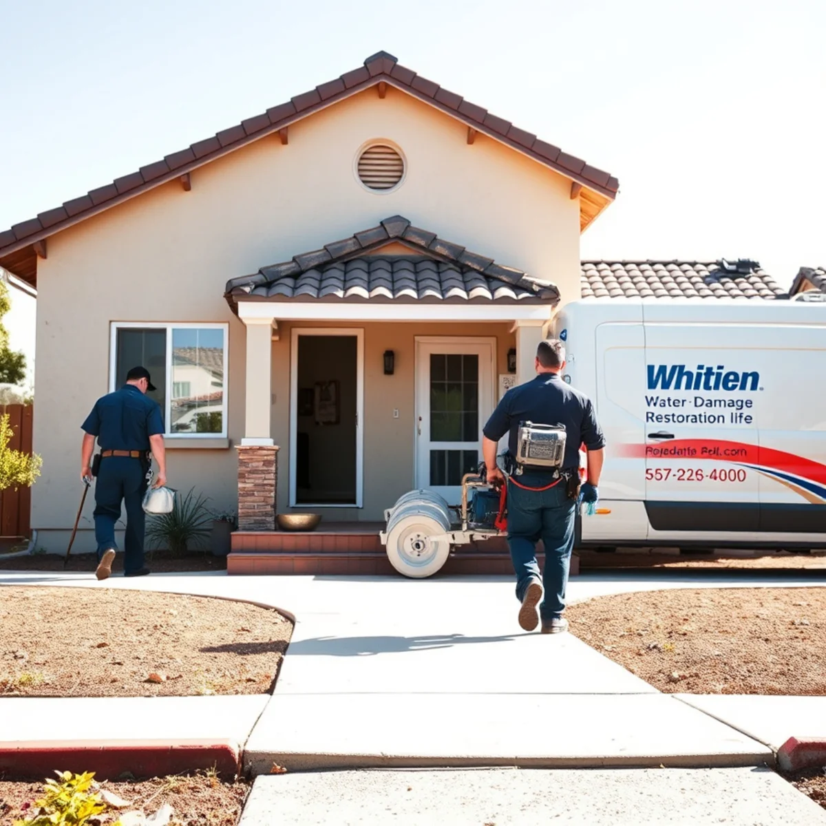 Water damage restoration crew responding to a property in Whittier, CA